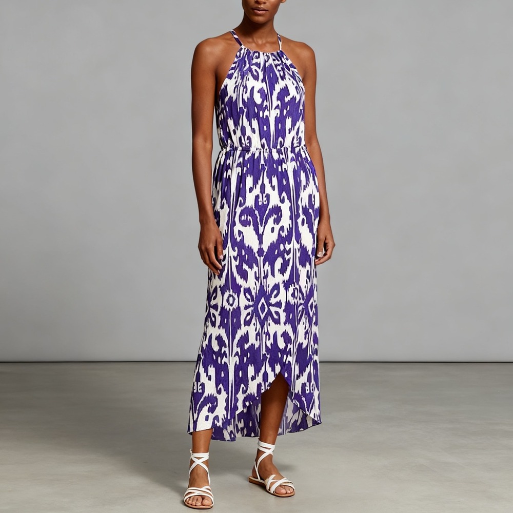 Athleta Ripple Maxi Dress Ikat Bloom  Vibrant Cobalt Resort Wear Summer size XXS